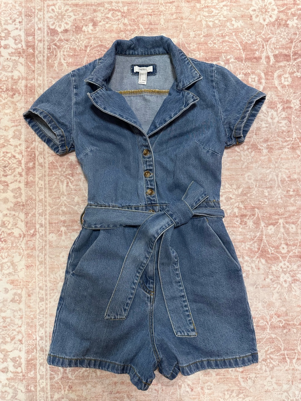 Belted 🩵 Denim Shorts Romper - Picture 5 of 14